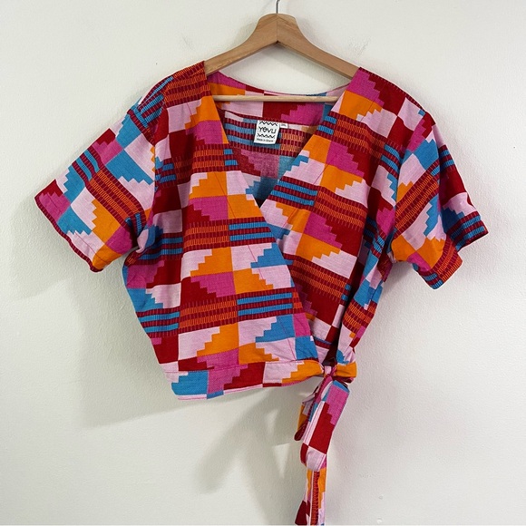 Yevu Tops - Yevu 100% Cotton Ghanian Made Colorful Wrap Top‎ V-Neck Short Sleeve size 3XL